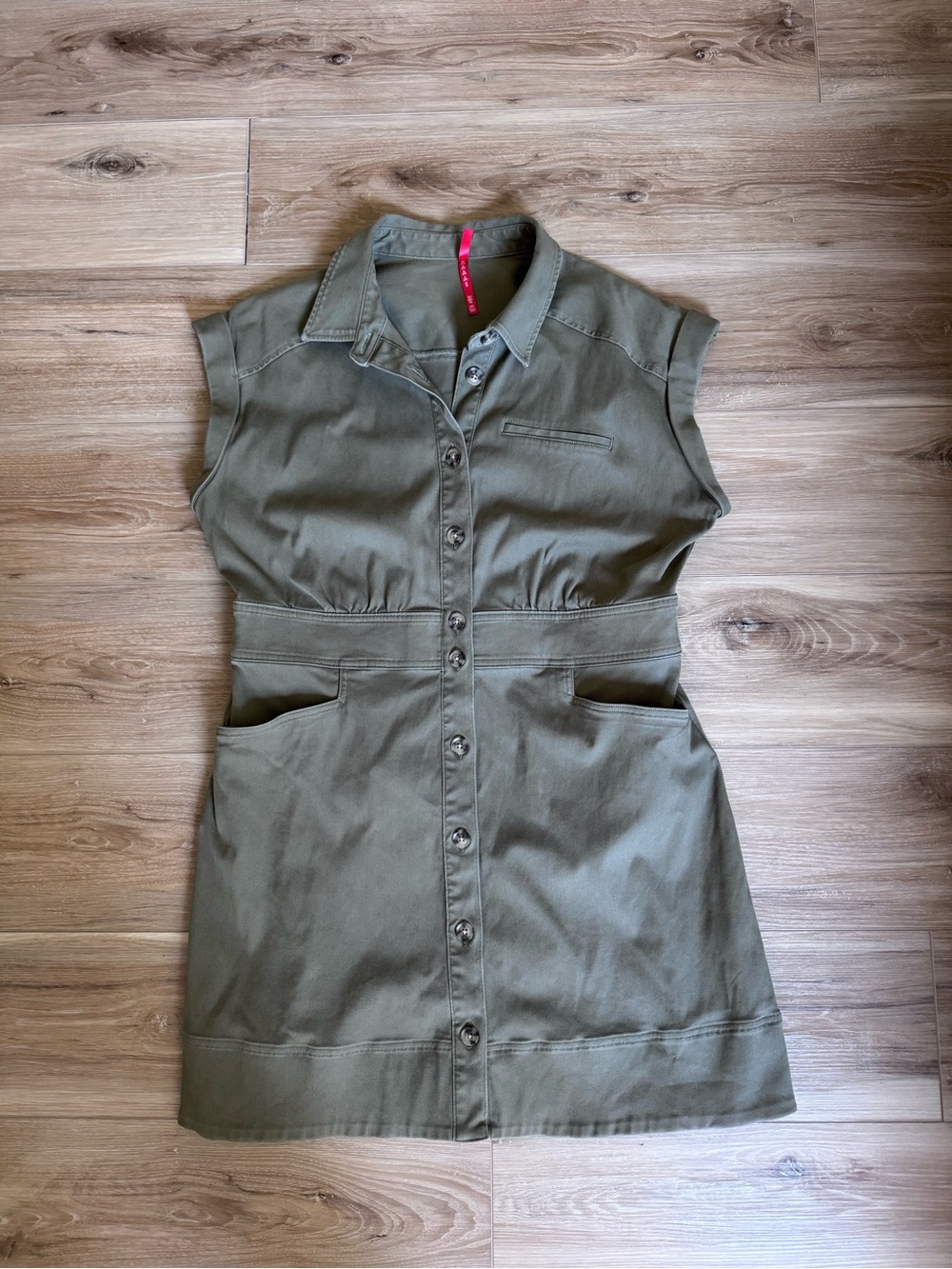 SPANX Button Front Stretch Twill Utility Dress Tuscan Olive Size XL